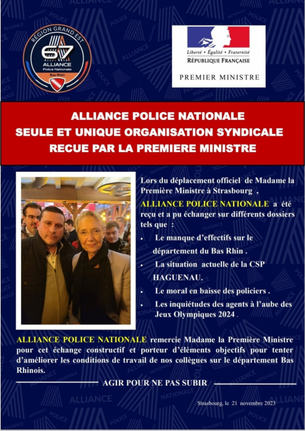 Alliance PN reçue par la 1ère ministre à Strasbourg
