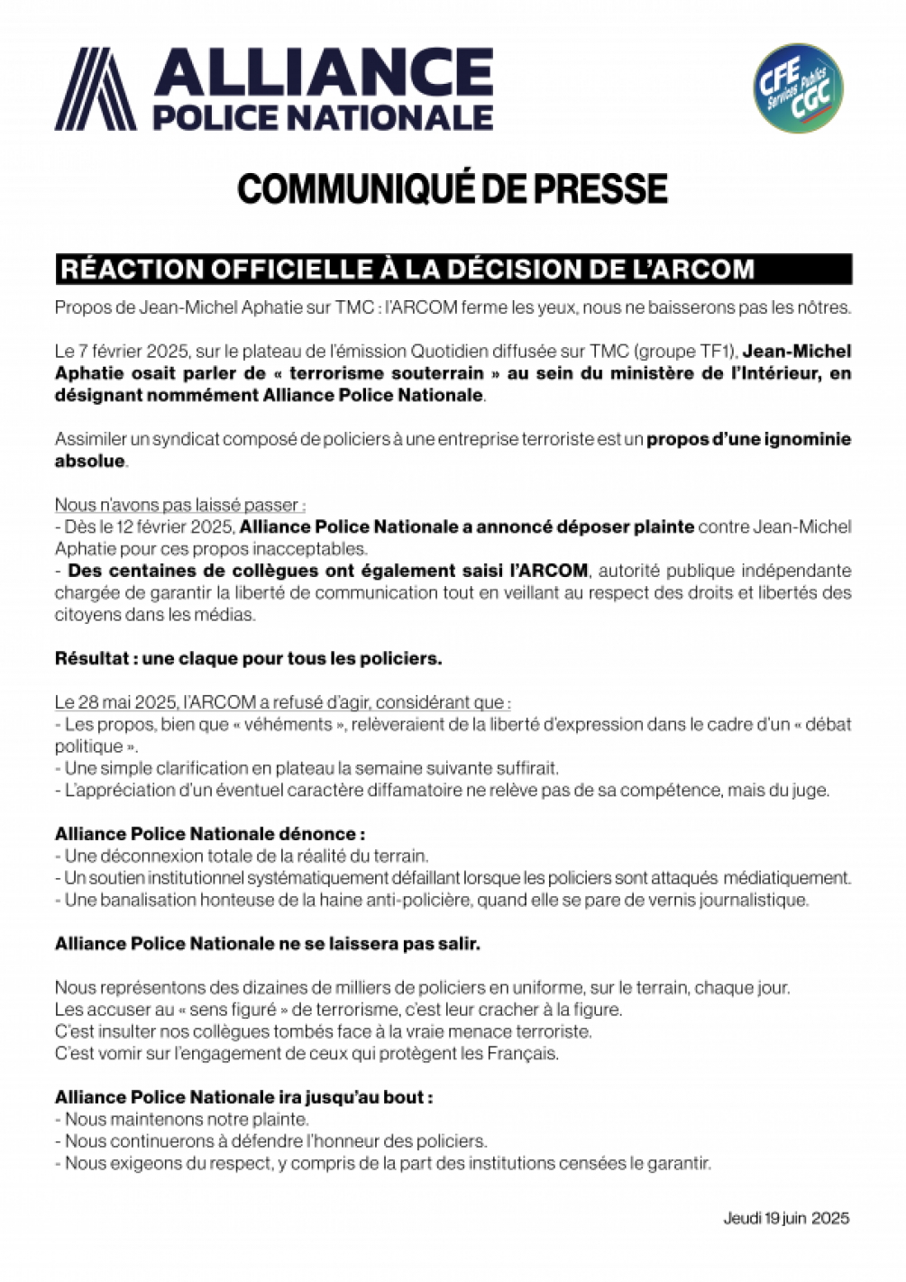 Propos de Jean-Michel Aphatie sur TMC : l’ARCOM ferme les yeux, nous ne baisserons pas les nôtres