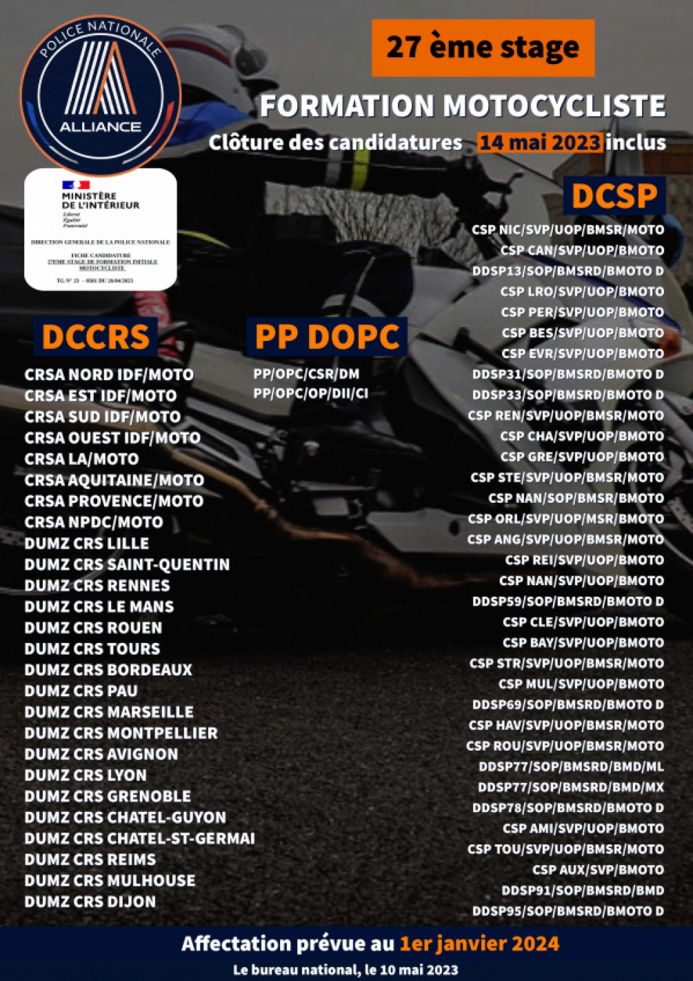 ➡️  27 ème stage Formation Motocycliste.  ⚠️ Clôture des candidatures 14 mais 2023 inclus ⚠️