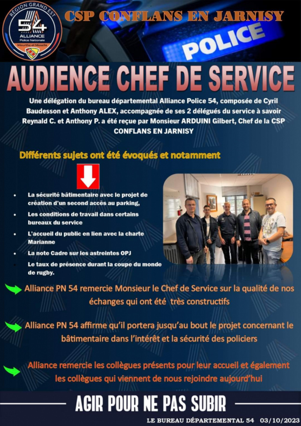 Csp Conflans-en-Jarnisy audience chef de service